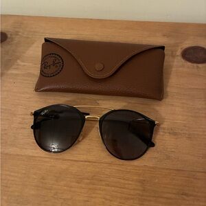 Ray-Ban Black & Gold Round Double Bridge Metal Sunglasses w/ Case